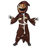 Spooktacular Creations Gruseliges Vogelscheuche Kürbis Bobble Kopf Kostüm mit Kürbis Halloween Maske für Kinder Rollenspiele (Medium (8-10 yrs))