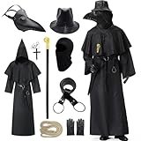 Enhenenhen Pestdoktor Kostüm Herren Plague Doctor Costume Men, Mittelalter Pest Doktor Cospaly Kostuem mit Pestdoktor Maske für Erwachsene Halloween Karneval