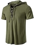 LucMatton Herren-Hemden aus Baumwolle, traditionell, Retro-Stil, zum Schnüren, kurzärmelig, für Mittelalter, Wikinger, Hippie, Armee-Grün-a, L