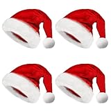 obqo 4 Stück Weihnachtsmütze Erwachsene - Flauschige Plüsch Nikolausmütze für Frauen Männer Extra dicker Samt Nikolaus Weihnachten Weihnachtsmann Mütze für Teenager Weihnachtsfeier Weihnachtszubehör