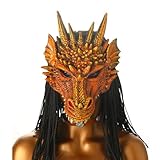 JOPOYOCO Drachenmaske, Neuheit Halloween Maskerade Maske Drachenkopf Maske für Festival Fancy Dress Party Karneval Cosplay Erwachsene (Gold)