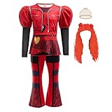 ZaisuiFun Descendants The Rise of Red Kostüm Kinder mit Perücke Mädchen Rotes Cosplay Outfits Halloween Fasching, 116-122(Etikett 120)