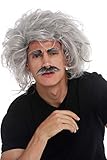 WIG ME UP - 31999-FR68A Perücke Karneval Halloween Einstein Verrückter Wissenschaftler Opa Professor Grau Wild Schnauzbart