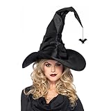 23GUANYI Hexenhut Damen Schwarzer Großer Hexenhut mit Fledermaus-Anhänger, Karneval Kostüm Damen Hexen Zubehör Accessoires Hexenkostüm Damen Zauberer Hut für Karneval Fasching Cosplay Mottoparty