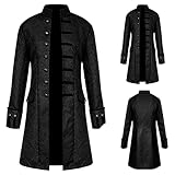 TTOKGZG Herren Steampunk Mantel, Vintage viktorianischen Gothic Frack Renaissance Mittelalter Jacke Halloween Cosplay Kostüm (Schwarz, XXL)