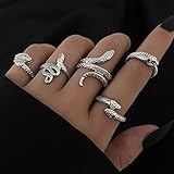 Wendalern Schlange Ringe Set Offene Schlange Stapeln Ringe Gothic Tier Band Ringe Vintage Silber Einstellbar Knöchel Ring Set Schmuck Für Frauen Mädchen (5 Stück)