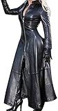 SKYWPOJU Damen PVC Leder Trenchcoat Jacke mit Reißverschluss Sexy Kleid Body Clubwear Langer Lack-Mantel (Color : Black, Size : 3XL)