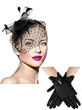 Geyoga 50er Jahre Damen Fascinator Hut Spitzen Handschuh (Schicker Stil)