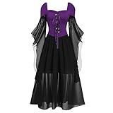 MNSWR Mittelalter Karneval Kostüm Damen,Xena Kostüm Damen Kleid Korsett Karneval Kostüm Damen Reh Karneval Kostüm Damen Mittelalter Familie Prinzessin Schwarz Kleid Karneval, Rockabilly Rock Lang Karn