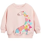 CM-Kid Mädchen Sweatshirts Langarm Pullover Kinder Baumwolle Shirts Winter Warm Dino Tops 6 7 Jahre Giraffe Rosa Gr.122