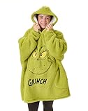 The Grinch Erwachsene Übergroße tragbare Decke | Flauschiger, bestickter Weihnachts-Kapuzenpullover aus Sherpa-Fleece für Herren und Damen | Saisonale Schwergewichts-Hoodie-Loungewear