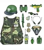 KalaDuck Armee Spielzeug für Kinder, Kinder Militär Kostüm Weste Outfit mit Helm und Militär Spielzeug Zubehör, Soldaten Karneval Halloween Kostüme Rollenspiel Spielset für Jungen Mädchen