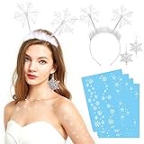HOWAF Schneeflocke Kostüm Damen, Schneeflocken Haarreif Schneeflocke Haarreifen Schneeflocke Schneeflocken Haarschmuck Weihnachten Schneeflocken Ohrringe Schneeflocken Tattoo Frozen Kostüm Weihnachten