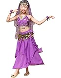 Astage Mädchen Kleid Kinder Bauchtanz Halloween Karneval Kostüm-SätzeViolettM