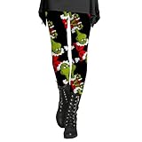 Grinch Hose Damen XXL Grinch Weihnachten Leggings Damen Weihnachten Hosen Weihnachten-Drucken Thermoleggings Winter Strumpfhosen Weihnachtleggings Black of Friday Angebote