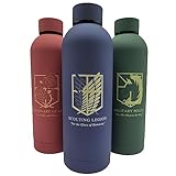 Edelstahl Wasser Trinkflasche [500ml] | Kaffee & Tee Thermosflasche 24h kalt, 13h heiß | Vakuum Isolation für Kohlensäure geeignet & Auslaufsicher | Attack on Titan Design (Scouting Legion, Blau)