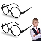 WUSJCOF 2PC Spielzeugbrille, Retro Runde Brillen, Zauberer Brille Gläser mit Rundem Rahmen, Brillenrahmen ohne Linsen, für Erwachsene und Kinder, für Karneval, Mottoparty, Verkleidung, Accessoire
