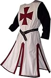 Feynman Mittelalter Ritter Kostüm Kreuzritter Wikinger Tunika Tempel Karneval LARP Cospaly Waffenrock - Herren Tempelritter edel Rot M