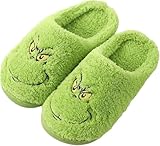ENIXWH Grinch Hausschuhe Weihnachten Glückliche Hausschuhe für Damen Herren Lustige Plüsch Winter Warme Flauschige Slippers (A, Erwachsene, 43, Numerisch (von/bis), EU Schuhgrößensystem, 44, M)