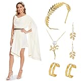 Joellfuner Griechische Göttin Kostüm, Kostüm Griechische Göttin Damen, Faschingskostüme Damen mit Haargrotten, Halsketten, Ohrringen und Armbändern (M)