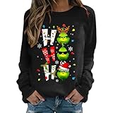 Weihnachtspullover Damen Grinch - Grün Schwarz Lustig Weihnachten Weihnachtspulli Sweatshirt Xmas Christmas Tops Teenager Mädchen Weihnachtsoutfit