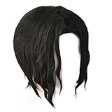 Kibutsuji Muzan Cosplay-Perücke für Demon Slayer, Schwarze Kurzhaarperücke Anime-Kostümperücke mit lockigem Haar und Pony + Kappe