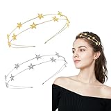 2 Pcs Haarreif Sterne,Stern Haarreif,Glitzer Weihnachten Haarschmuck,Stern Stirnband Damen,Gold Haarband Haarreifen,Sternhaarreif Kopfschmuck,Star Stern-Stirnband HaarbäNder Klammern