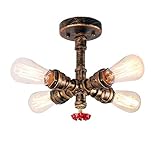 iDEGU Industrielle Deckenleuchte Wasserrohr Lampe 4 Lichter E27 Fassung Deckenlampe Vintage Rohr Lampenschirm, 22CM (Rost)