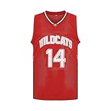 CAIYOO Herren Wildcats High School Jersey 14 Troy Bolton 8 Chad Danforth Basketballtrikot, 14 Rot, Mittel