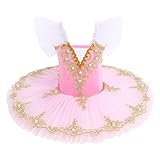 Kinder Ballett Tutu Rock Ballerina Kostüm Mädchen Tanzkostüm mit Tüll Gymnastik Tanz Trikot Kleid Latin Jazz Dance Kostüm Kinder Spitze Bestickte Tutu Rock Dancewear Rosa 5-6 Jahre
