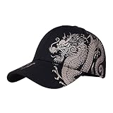 Porceosy Chinesischer Drachen-Druck-Hut, chinesischer Stil, Baseball-Mütze, Drachen-Muster, verlängerte Krempe, Street-Dance-Mütze, Hip-Hop-Stil, Unisex-Mütze, Streetwear Schwarz