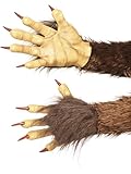 Smiffys Bestien/ Krampus-Dämon Handschuhe, Braun, Latex, mit Fell
