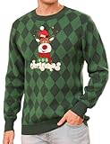 Totatuit Weihnachtspullover Damen Herren Lustig Weihnachtspulli Ugly Christmas Sweater Rundhals mit Reindeer Unisex Weihnachts Pullover Pärchen Weihnachtsoutfit Herren-Grün XXL