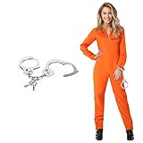 DASIAUTOEM Häftling Kostüm, Unisex Orange Sträfling Gefangener Kostüm Faschingskostüme Herren Damen Sträfling Gefangene Kostüm mit Handschellen Karneval Cosplay für Sträflinge und Räuber (M-L)