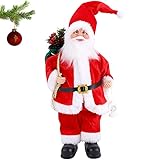 32 cm stehende Weihnachtsmann-Figur Traditionelle Rot Weihnachtsdeko Ornament Puppe Weihnachtsmann mit Schlitten und Sack für Fenster Display Tisch Kamin Weihnachtsdekoration Santa Claus B