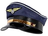 Alsino Pilotenmütze Fliegermütze Erwachsene Marine Hut blau Pilot Flugkapitän Mütze mit Fliegeremblem 182