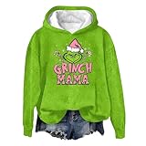 Damen Grinch Pullover Weihnachtspullover Baumwolle Winter Warme Fleece Langarm Hoodie Lustige 3D Grafik Druck Oberteil Ugly Jumper WeihnachtskostüM
