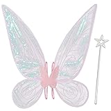 Silom Feenflügel für Kinder, Schmetterlingsflügel für Erwachsene, Mädchen, Frauen, Halloween, Weihnachten, Kostüm, Funkelnde Engelsflügel, Verkleidung, Partygeschenk (Rosa)