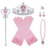 Vicloon Prinzessin Kostüme Zubehör Set of 7, Mädchen Dress up Zubehör mit ELSA Handschuhe, Pfirsichherz Krone, Zauberstab, Ring, Halskette, Ohrring für Geburtstage, Cosplay und Festivals - Gelb