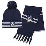 Harry Potter Mütze und Schal, Winter-Set für Kinder und Jugendliche, Hogwarts Mütze und Schal, Ravenclaw Mütze und Schal, Winter-Accessoires - Blau