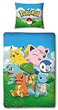 Pokemon Bettwäsche 135x200 80x80 Kissenbezug Pokeball [Wendemotiv-2 Designs] 100% Baumwolle Schadstoffgeprüft Öko Tex Standard Deutsche Größe