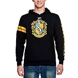 Elbenwald Harry Potter Hoodie Hufflepuff Wappen Frontprint und Ärmelprint mit Kapuze und Tasche für Herren Damen Unisex Baumwolle schwarz - XL