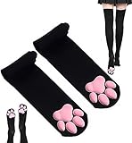 SIROLISA Niedliches Katzenpfote Kostüm, Kawaii Katze Cosplay Kawaii Weiche 3D Zehen Bohnen Fingerlose Katzenklaue Pfoten Cosplay Set für Frauen (Schwarze Socken)