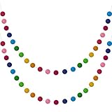 2 Stück Wolle Filz Ball Girlande Bunte Pom Pom Girlande Handgefertigt 6,5 Fuß Lang 24 Bälle Filz Kugel Girlanden für Wand Christbaum Schmuck (Regenbogen)
