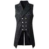 Nofonda Herren Weste Gotisch Steampunk Mittelalter Zweireihige Weste Brokat Frack VTG Tailcoat für Halloween Party Kostüm (schwarz, XX-Large)