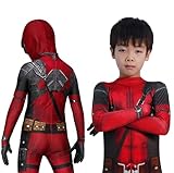 MRRTIME 2024 Halloween Heroes Jumpsuit Cosplay Costume 3D Print Bodysuit Outfit with Headwear for Boys Outfits Bodysuit daadpol deadpol costumes for boys deadpoo costume kids 10-12 (Rot Kind, 140)