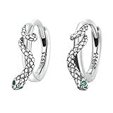 Schlangen Ohrringe Damen Sterling Silber 925 Ohrstecker Creolen Ohrringe mit grüne Zirkonia Steinen Ohrklemme Punk Gotik Tier Schmuck Geschenk für Mädchen