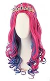 Topcosplay Perücke für Frauen Mädchen, Lange lockige Rosa-Blau Perücke für Halloween Kostüm Fasching (Kinder)