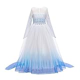 IBTOM CASTLE Mädchen Kinder Eiskönigin 2 Prinzessin Kostüm ELSA Lange Ärmel Glanz Kleid Schneekönigin Schneeflocke Verkleidung TüllKleid Weihnachten Karneval Fasching Weiß 04 5-6 Jahre