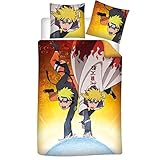 Aymax Naruto - Minato y Naruto - Parure de Lit 140 x 200 cm - 100% Microfibra